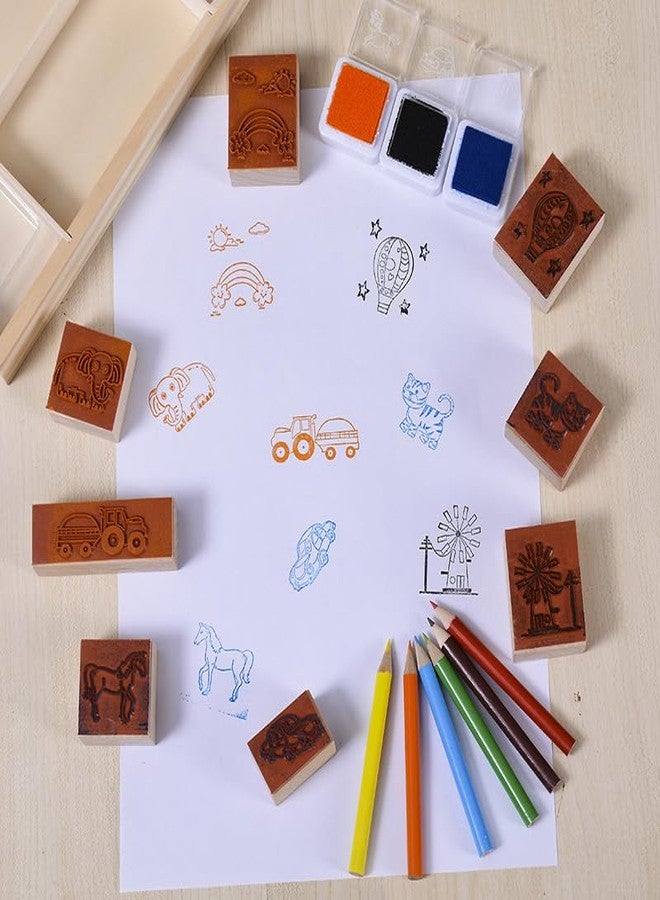 53 Arts Eco-Friendly Wooden Stamp Creative Puzzle Cartoon Children Wooden Stamp Set Pack of 2 - Image 3